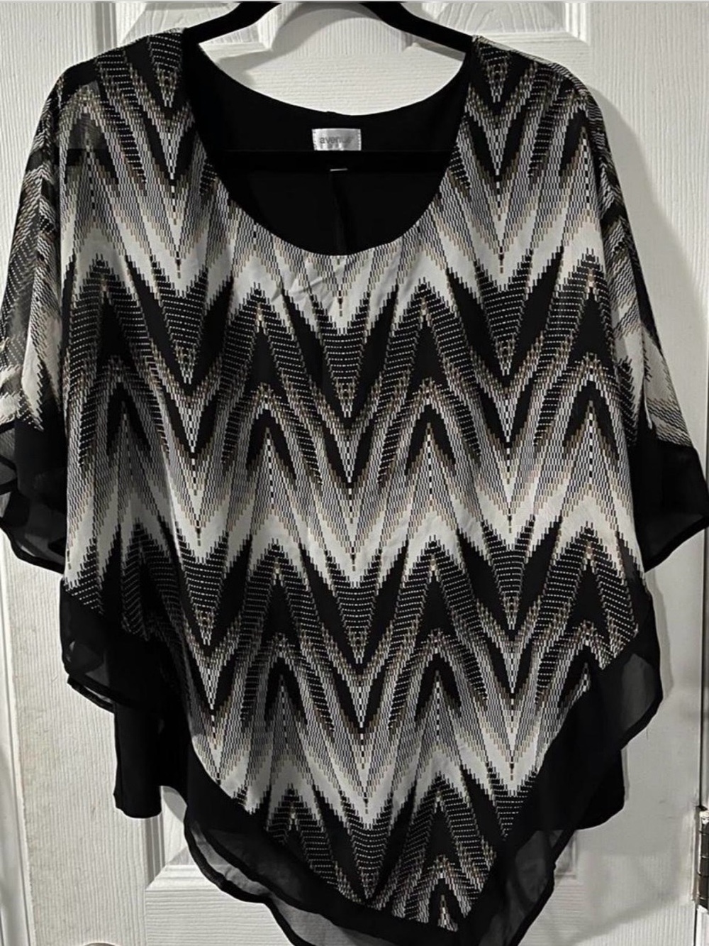 Avenue Black & White Chevron Overlay Tunic